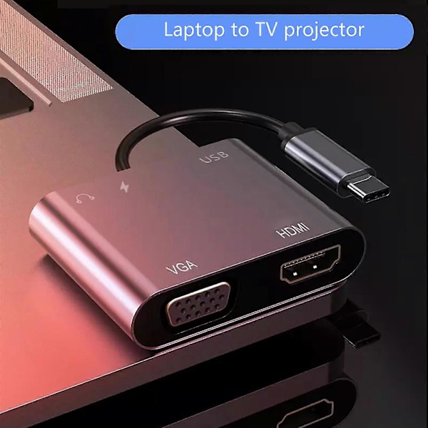 Type-C - HDMI 5-in-1 -sovitin audiolla kaikenlaisille kannettaville telakointiin