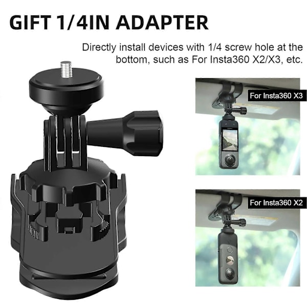 Bil Solskjermfeste 360-graders Roterende Sklisikker Hurtigutløser Stabil Fiksering Kamera Bilklips for Insta360 GO3/for Action4/3/2/for GoPro/for Insta360