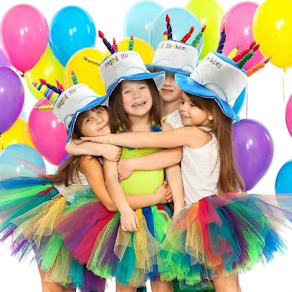 Plysch Grattis på födelsedagen Tårthatt - Unisex Vuxenstorlek Maskeradhatt - Perfekt som Partygåvor, Kostymtillbehör ZHD