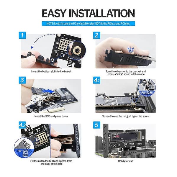 M.2 NVMe til PCI-E 4.0 Adapter M2 PCIe X4 Utvidelseskort Pci-e til m2 Konverter