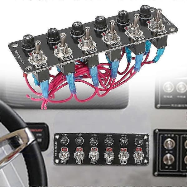 6-veis vippebryterpanel 12-24V På/av-vippebryterpanel med 10A sikringer