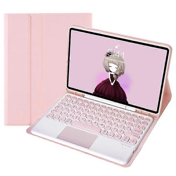 YT098B-A Yhteensopiva iPad Air (2020) / (2022) Pyöreät näppäimet Langaton Bluetooth-näppäimistö kosketuslevyllä, ihoa myötäilevä iskunkestävä jalusta Pink