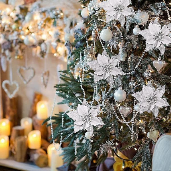Julestjerner Julepynt Glitter Julestjerne Blomster Til Juletrepynt (12-pakning)