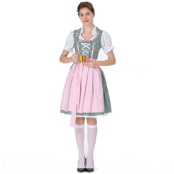 Nopea toimitus Naisten saksalaiset Dirndl-puvut Baijerin Oktoberfest Halloween-karnevaaliin Korkealaatuiset Green 3XL