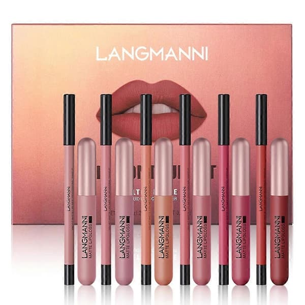 12 stk vanntett lipliner matt leppestift for kvinner langvarig non-stick kopp