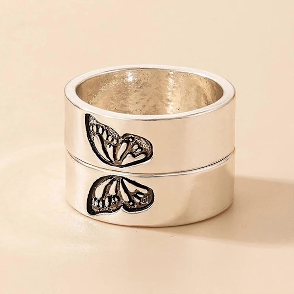 Trendikkäät Punk-sormukset Alloy Butterfly Stacking Ring Opiskelijoille Teineille Siskolle 2 kpl