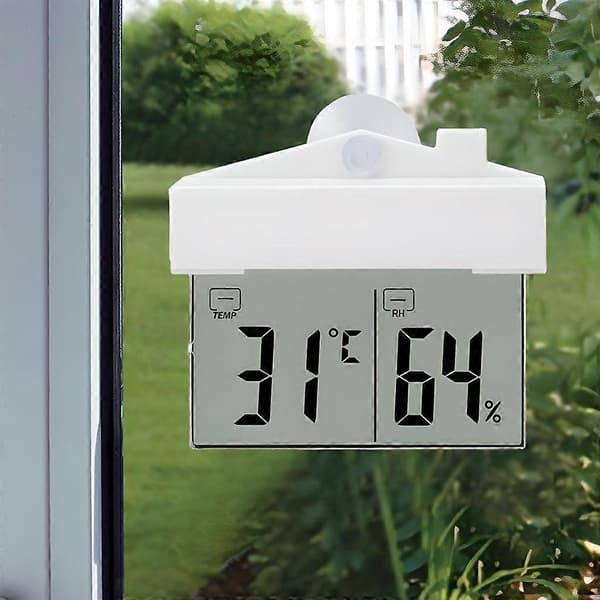 Vindus termometer digitalt LCD hygrometer, innendørs og utendørs selvklebende vindus termometer