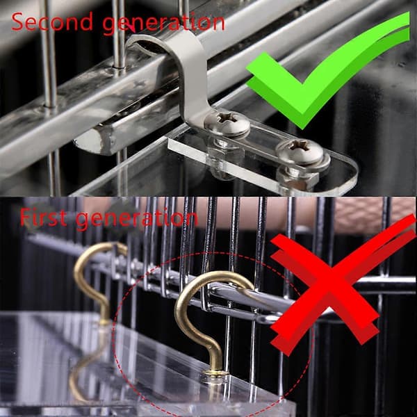 Fuglefoderautomat til bur, automatisk dispenser, spildfri, klar beholder med siddepind