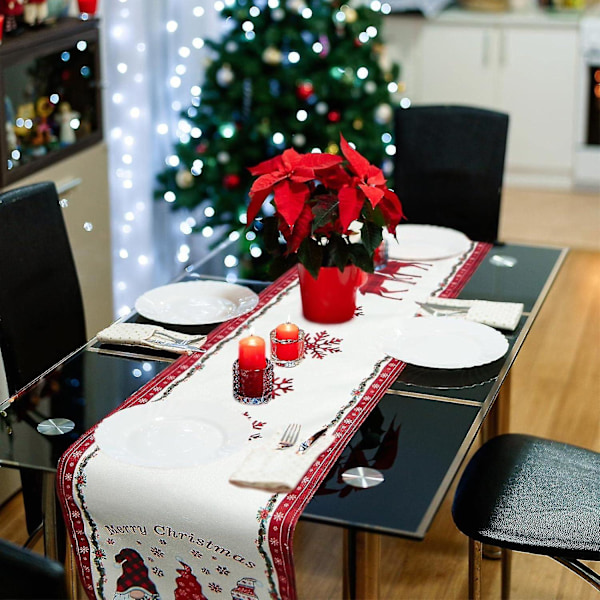 Juledug Jule Nisser Snefnug Printet Bordløber Til Spisning Juleferie Hjemmefest Dekoration 33 x 178 cm