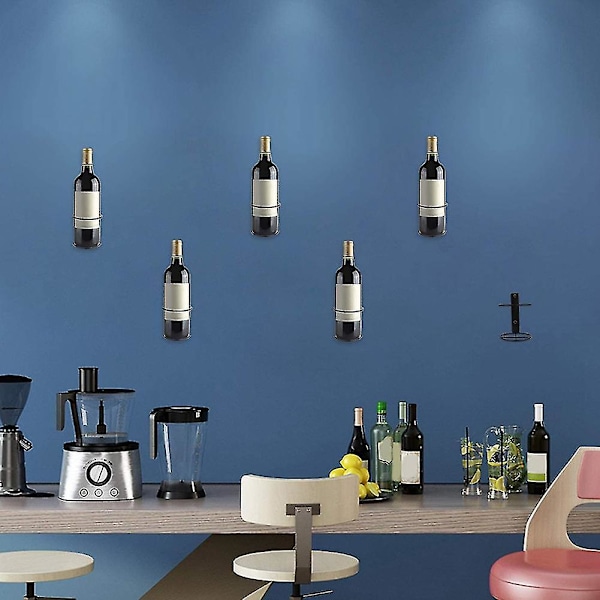 Viinipulloteline seinälle, 6 kpl viinipulloteline, metallinen viininäyttöteline viinisäilytykseen, seinäviiniteema Deco x