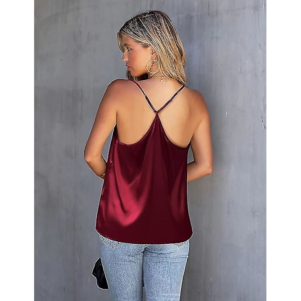 Satin Mesh V-hals Tank Topp Dame Cami Topp Silke Camisole Casual Bluse Stor