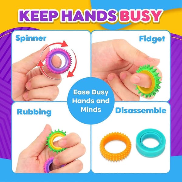 12-pack Fidget Toys Vuxna Sensoriska Ringar Tysta Ångest Fidgets för Klassrum Smärtstimulering Små Ouchies Stresslindrande Sensoriska Leksaker för Barn ADHD WITHOUT