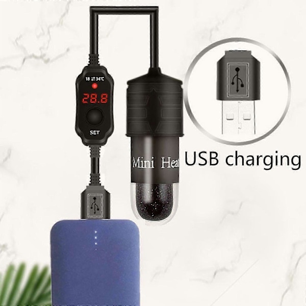 Pieni upotettava akvaariolämmitin 18-34  Säädettävä lämpötila USB-lataus SZRH