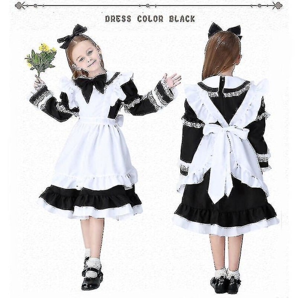 Snabb leverans 3-15 år Barn Flickor Alice Maid Cosplay Karnevalsdräkt Barn Fancy Dress Halloween Alice In Wonderland Kostym black L
