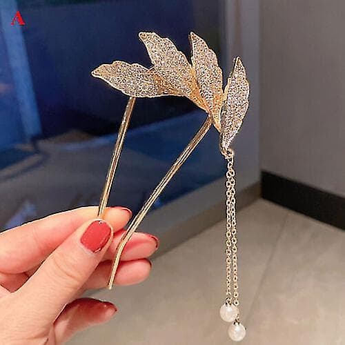 Löv U-formad Strass Hårnål Elegant Håraccessoar Metall Hårpinne, 1 st