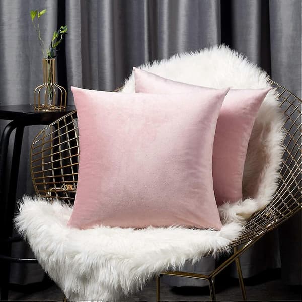 2-pack Sammets Kuddfodral, Dekorativt Örngott för Soffa Sovrum (45x45 cm, Rosa)