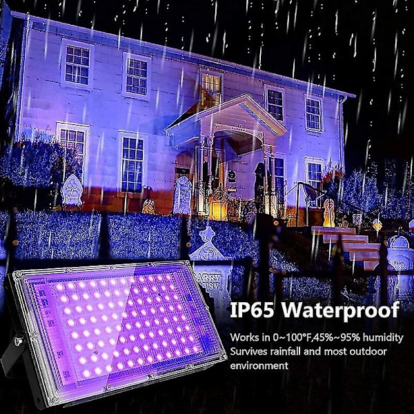 2 st 100W UV LED-strålkastare Svartljus IP65 Vattentät, Ultraviolett LED-lampa, Effektljus för Akvarium, Fest, Neonmålning, Fluorescerande Poster