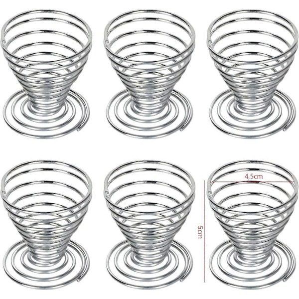 Set med 6 spiralformade äggkoppar i rostfritt stål för ägghållare