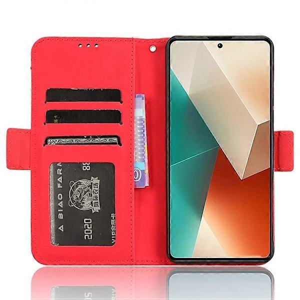 Kompatibelt Skal för Xiaomi Redmi Note 13 5G Slim-Fit PU Läder Telefonställ Plånboksfodral Red