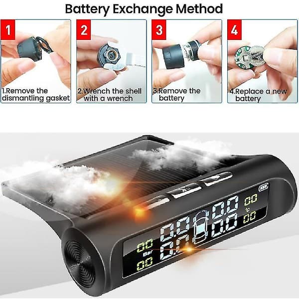 Extern Solar Trådlös Bil Tpms Däcktrycksövervakningssystem Ström Digital LCD-skärm Auto Säkerhetslarmsystem Däcktryckssensor Temperatur