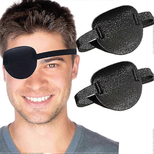 2 stk. Øjenklapper, Øjenklap til voksne, 3D justerbar øjenlap til højre eller venstre øje, Øjendækning til dovent øje, Piratkostume (Sort)