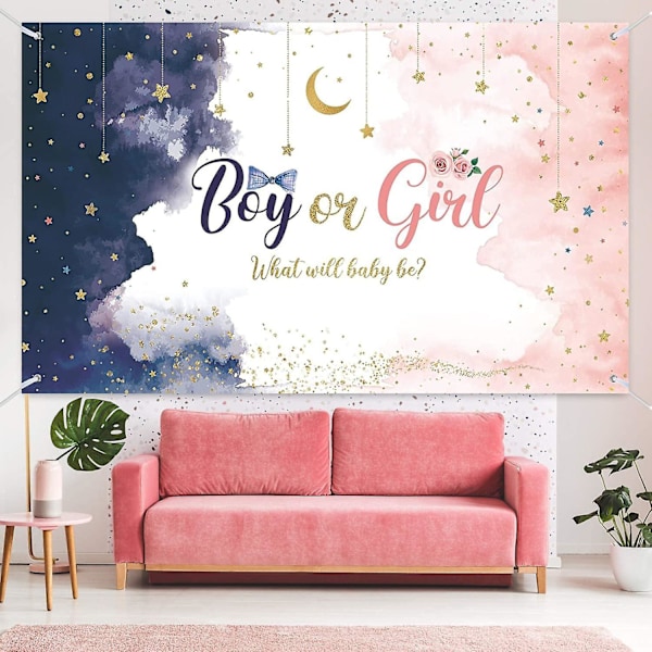 Könsavslöjande Bakgrund Vattenfärg Blå Rosa Banner Pojke eller Flicka Vad Blir Bebisen Könsavslöjande Dekoration Twinkle Little Star Könsavslöjande Foto