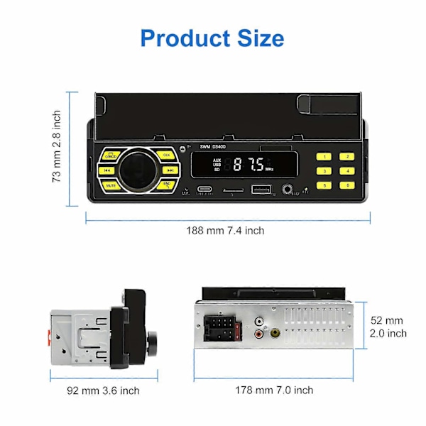 1DIN Bilradio Stereo med Fjernbetjening Digital BT Bil Audio Musik Stereo 12V Bilradio MP3 Afspiller med USB/SD/AUX-IN+ Mobiltelefonholder+ APP