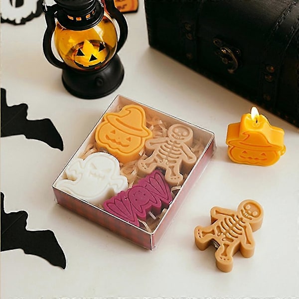 4 st Kreativa Skelett Pumpa Doftljus Perfekt Halloweenpresent för Mysig Atmosfär Unika Formprydnader