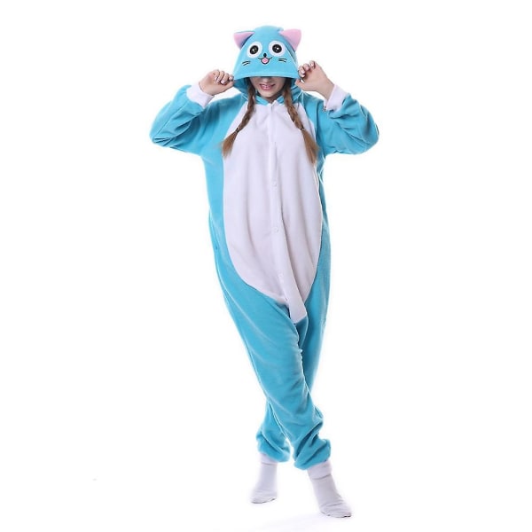 Vinter Vuxna kvinnor Djur Anime Fairy Tail Glad Blå Katt Pyjamas Halloween Julfest Onesies Cosplay Pijamas Finklänning L