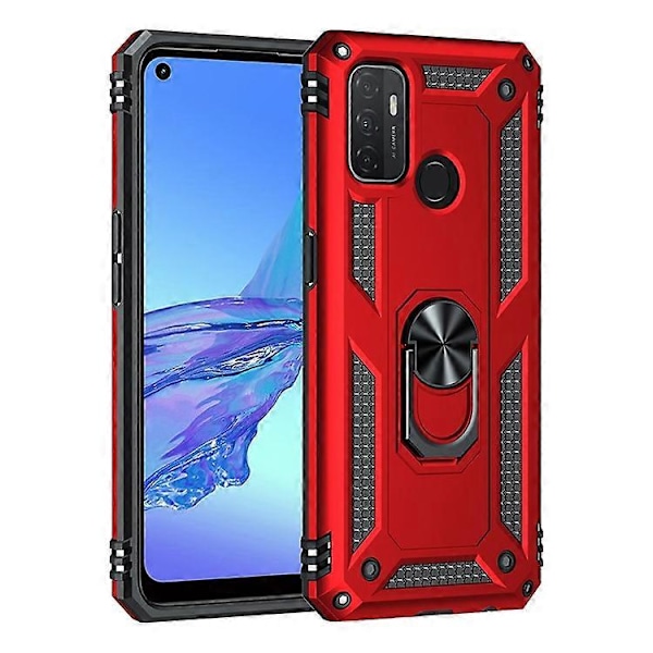 Kompatibelt Skal för Oppo A53 / A53s / A32 4G Mobilskal PC + TPU Hybrid med Ringstativ Red