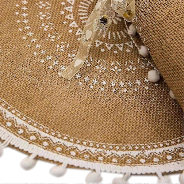 Runde Bordbrikker Sett med 4, Boho Vevd Jute Bordmatter med Dusker og Pomponer for Spisestue Kjøkkenbord (haoyi