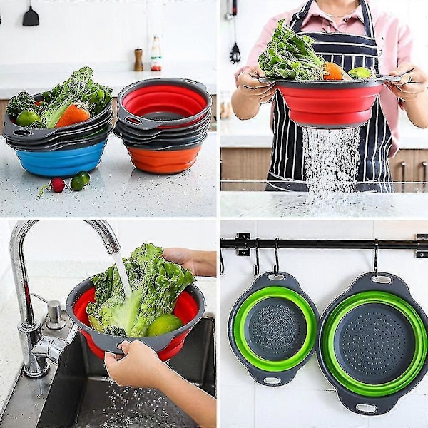Hopfällbar Sil Colander Set med 2 stycken - Silikon Köksavlopp