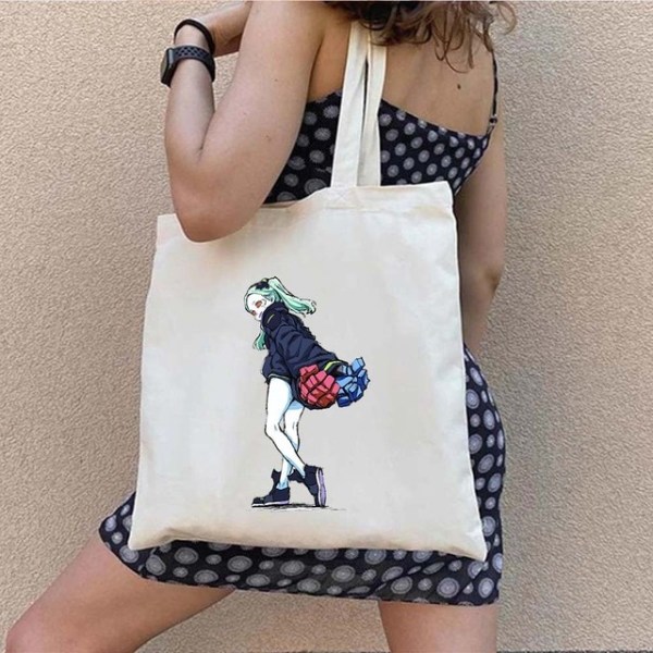 Anime Manga Lucy Rebecca Cyber ​​Canvas Cotton Shopping Bag white