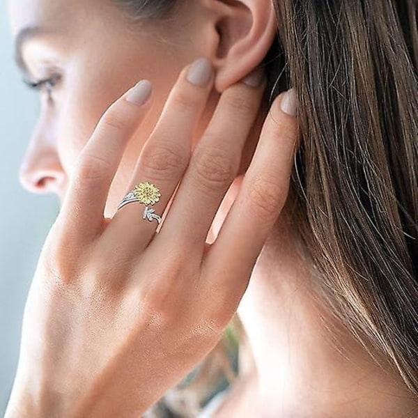 Fidgetringe til Angst for Kvinder Solsikke Initialbogstav Spinner Ring Åben Justerbar Ring CZ Ringe Daisy Stressaflastende Ring Smykker Gave til Kvinder
