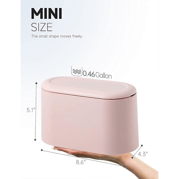 Mini Søppelbøtte Med Lokk - Avtakbar Liten Søppelkasse (rosa)