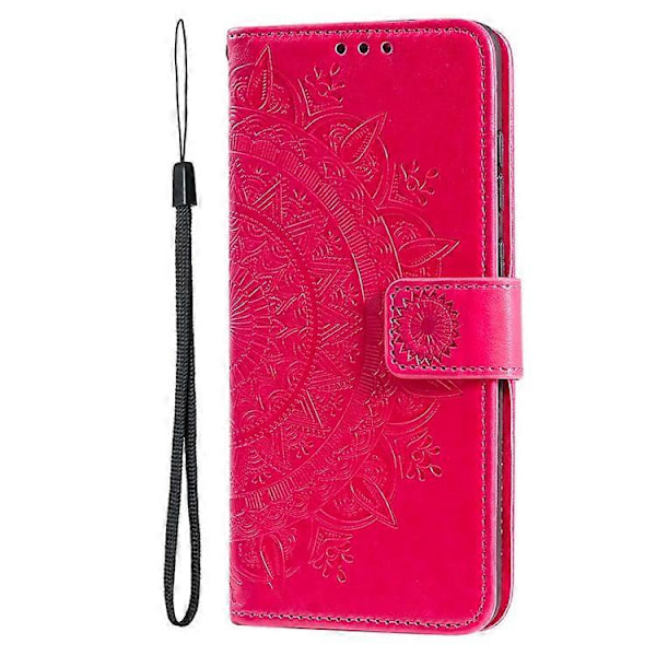 Präglad Mandala Blomma Fullständigt Skydd PU Läder + Mjuk TPU Ställ Plånboksfodral med Rem Kompatibel med Huawei nova 8i Pink