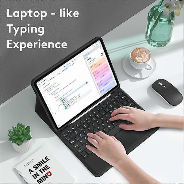 TP-1099 Kompatibelt för iPad 10.9 (2022) Trådlöst tangentbordsfodral med mus, PU Läder Folio Flip Omslag Bluetooth Tangentbordsfodral Black