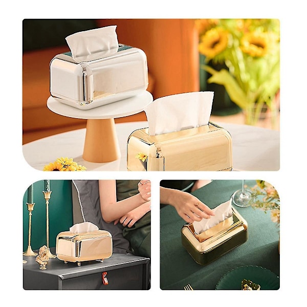 Luksus Gyldne Kleenexæsker Opbevaring Servietholder Papirkasse Organizer Ornament Håndværk Skrivebord