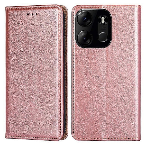 Kompatibelt för Tecno Spark Go 2023 4G PU Läder Ställ Plånboksfodral Magnetiskt Stötsäkert Telefonskal PinkGold