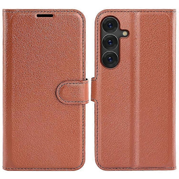 Kompatibelt Skal för Samsung Galaxy S25+ Litchi Textur Stötsäkert Läder Plånboksfodral Brown