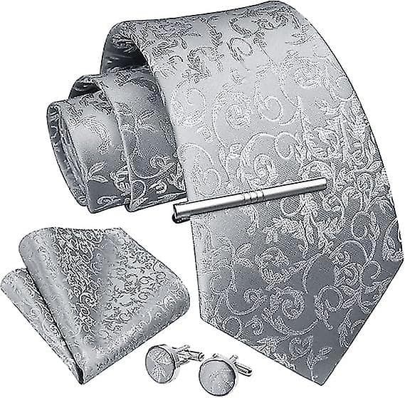 Slips För Män Formell Bröllopsslips Klassisk Blommig Vävd Jacquard Bröstnäsduk Manschettknappar Med Slipsnål Set