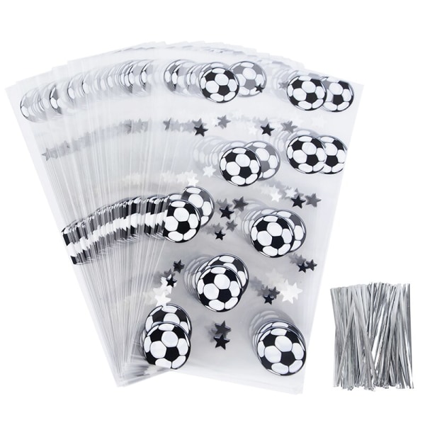 World Soccer Party Favors Bag Godbit Godteposer Goodie-poser til bursdagsfotball temafest Gaveposer med vri-slips B02-10PCS