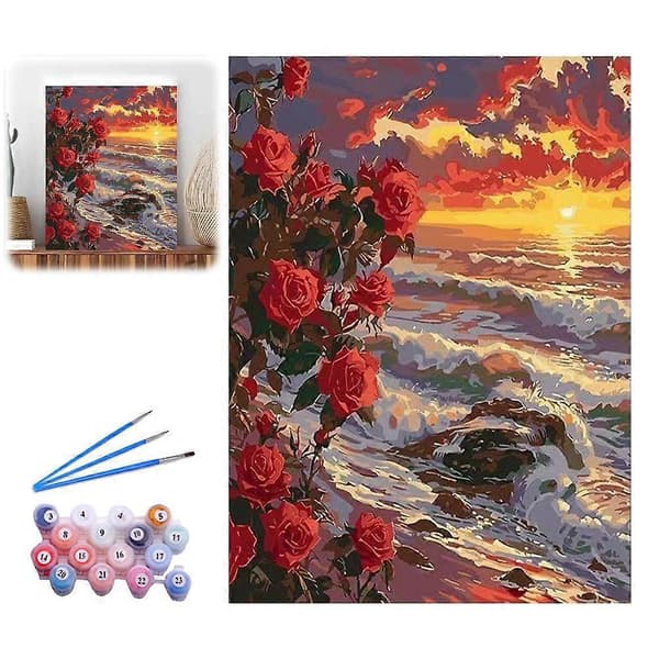 DIY Digital Oljemålning Efter Nummer Landskapsmålning Canvas Med Ram Barnleksak C
