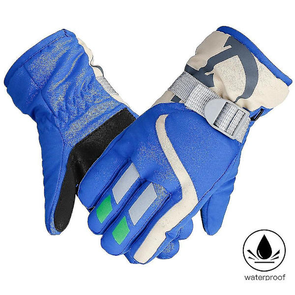 Thermal skidhandskar Barn Barn Vinter Fleece Vattentät Varm Barn Snowboard Snow Handskar 3 Fingrar För Skidåkning Ridning Style1-navy