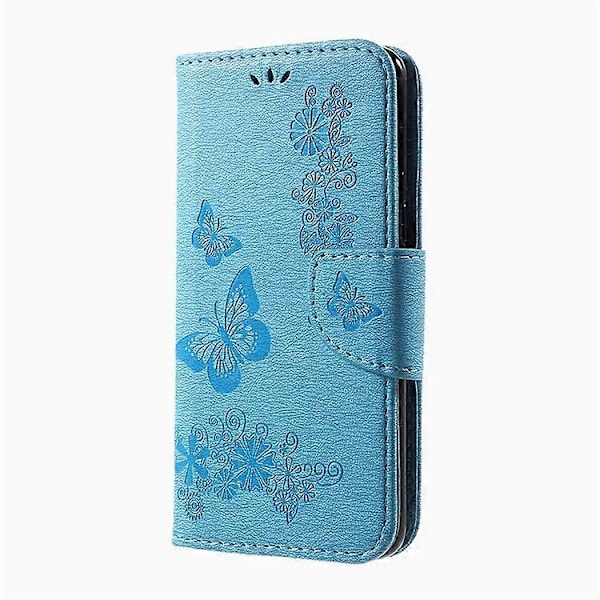 Präglat Fjärilsblommor Plånbok Läder Mobilskal Kompatibelt För Samsung Galaxy S8 Blue