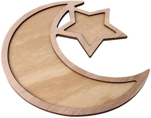 Ramadan Eid Mubarak Dekorerte Måne og Stjerner Middagstallerken i Tre