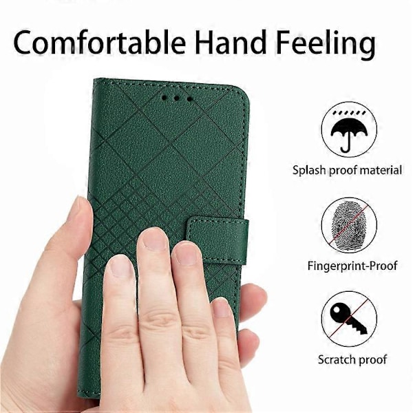 HT06 Kompatibelt Fodral För Oppo A60 PU Läder Rombmönster Ställfunktion Telefonskal Green