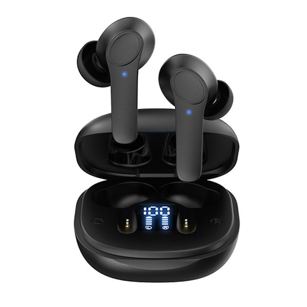 Trådløse øretelefoner Bluetooth 5.0 hovedtelefoner med trådløst opladningsetui IPx6 vandtæt Black