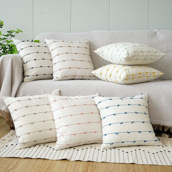 Boho Bomulls Lin Putetrekk 45x45 cm Stripe Jacquard Firkantet Dekorativt Pynteputetrekk For Sofa Sjeselong Seng Dekor (grønn, 45x45 cm)