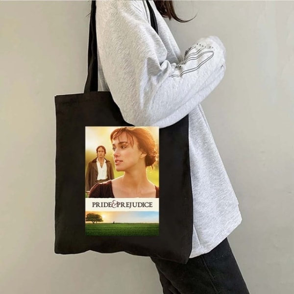 Elizabeth Darcy Books Bennett Cartoon Shopping Canvas Tote Bag black